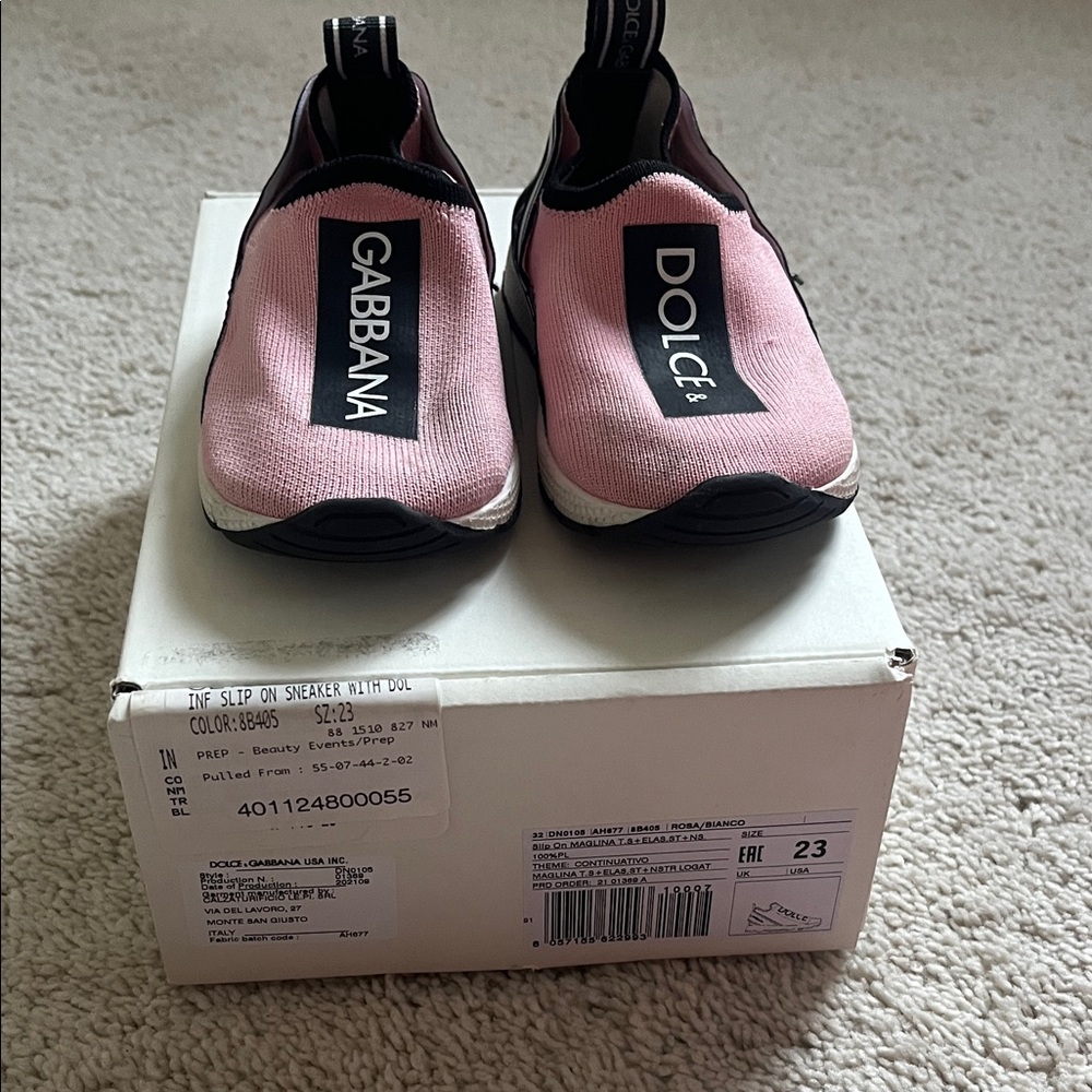 Dolce & Gabbana Pink and Black Kids Slip-On Sneakers